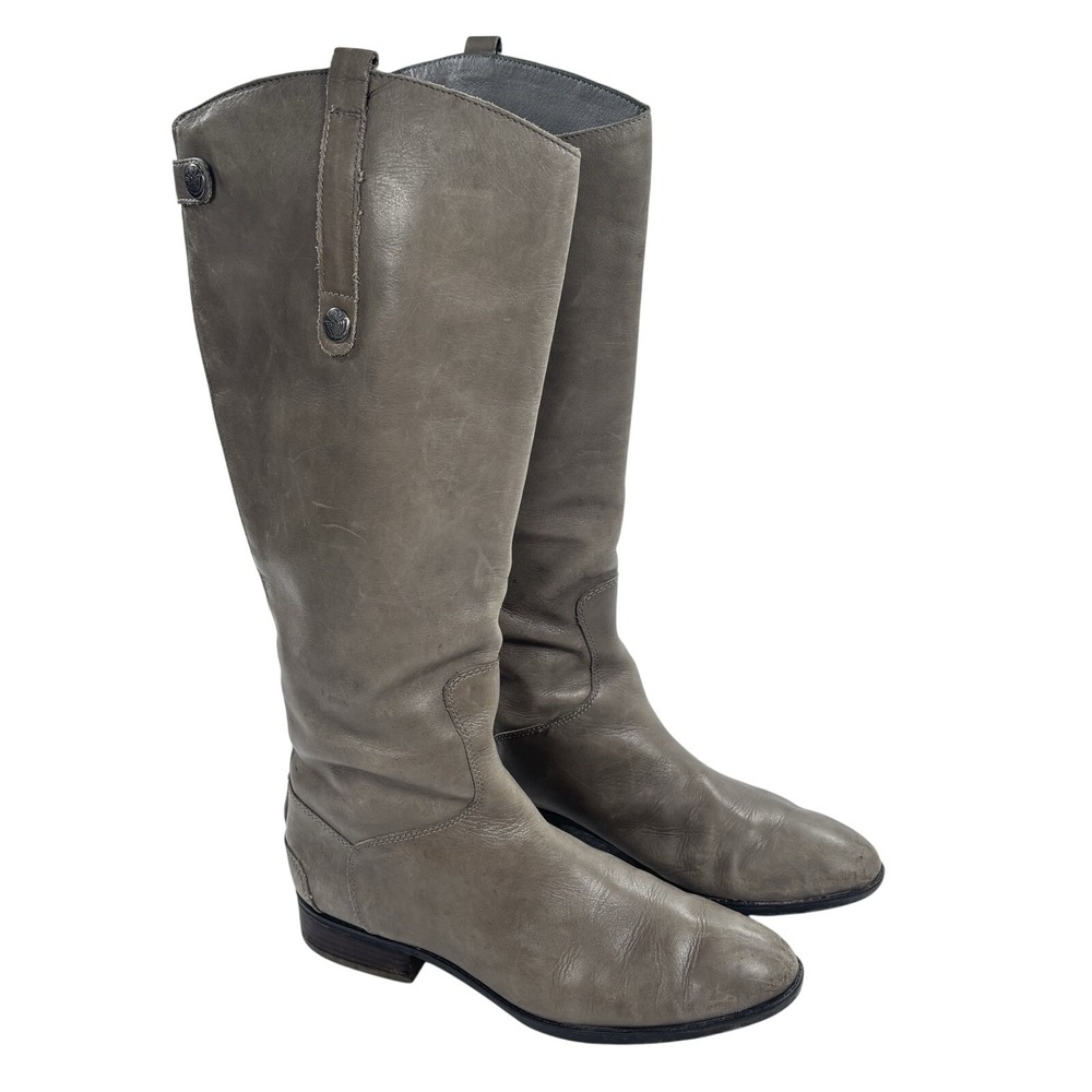 Sam Edelman Gray Riding Boots‎ Womens 10M Penny Leather Tall Equestrian Zip